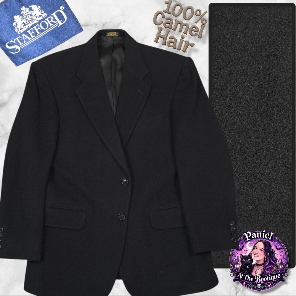 Stafford Blazer Mens 40S 100% Camel Hair Black‎ Sport Coat Luxury Formal Classic